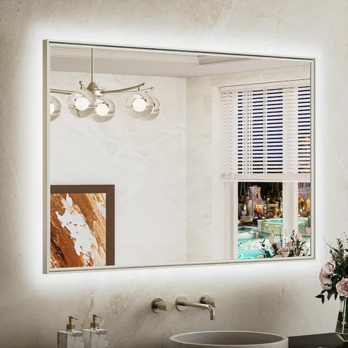Miniatura 22 de TETOTE Espejo de baño retroiluminado de 30 x 36 pulgadas, marco de metal dorado cepillado, luz LED, 3 colores, blanco/cálido/natural, sin escalones