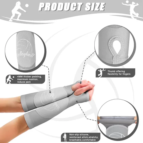 Miniatura 6 de Yinder 3 pares de mangas deportivas de voleibol para jóvenes voleibol muñequera protección almohadillas y agujero para el pulgar