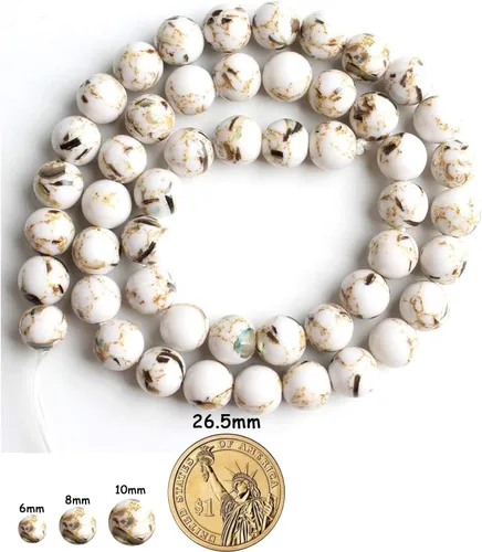 Miniatura 2 de 60 cuentas de turquesa de concha blanca, cuentas redondas sueltas de piedra natural de 0.236 pulgadas para hacer joyas, aretes, collares, Turquesa