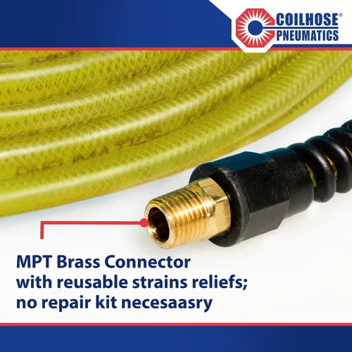 Miniatura 6 de Coilhose Pneumatics PFE60254TY Flexeel Manguera de aire de poliuretano reforzado, 3/8" diámetro interior, 25' de longitud con (2) accesorios