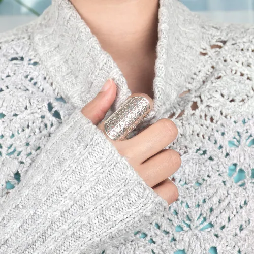 Miniatura 2 de Boho-Magic Anillo de plata de ley para mujer, banda ancha grande, dedo completo