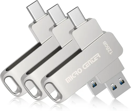 Miniatura 11 de Micro Center SuperSpeed - Paquete de 5 unidades de 128 GB USB 3.2 Gen 1 Tipo-C, OTG tipo A, unidad flash giratoria de metal para almacenamiento