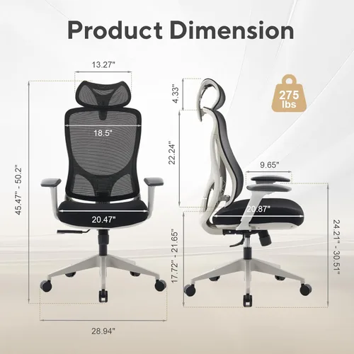 Miniatura 3 de Nouhaus Apertura - Silla ergonómica de oficina, sillas de escritorio de oficina en casa con soporte lumbar ajustable y reposacabezas, soporte Gris