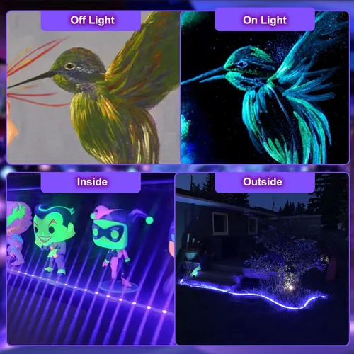 Miniatura 8 de YQNLIFA Tira de luz negra impermeable de 40 pies, kit de accesorios de luz negra IP65, tira de LED de 720 con fuente de alimentación de 12 V