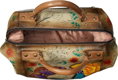Miniatura 5 de Anna by Anuschka Bolso grande de viaje de cuero genuino pintado a mano para mujer, asa de doble cuerda, correa ajustable