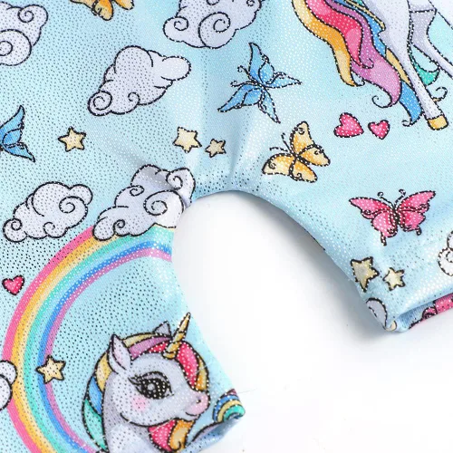 Miniatura 114 de HOZIY - Leotardos de gimnasia con pantalones cortos brillantes para niñas pequeñas; estampados de unicornio, aurora, arco iris, sirena, dinosaurio