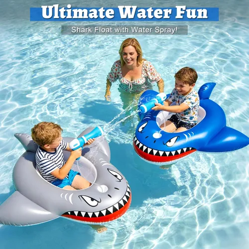 Miniatura 3 de 2 Pack Inflatable Shark Pool Floats Kids 3-11 Years, Kids Floaties Swimming Pool Toys with 2 Water Squirt Guns Boys Girls Party Float Ride-on