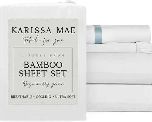 Miniatura 56 de KARISSA MAE Juego de sábanas tamaño individual de viscosa de bambú refrescante, 100% cultivadas orgánicamente, bolsillo profundo de 18 pulgadas
