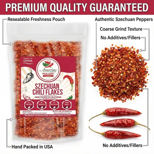 Miniatura 6 de Sichuan Chili Flakes, 1 libra (16 onzas) – Especias tradicionales de pimienta roja y condimento Szechuan para platos tailandeses, coreanos