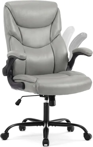 Miniatura 13 de DUMOS Silla de oficina de piel sintética, sillas de escritorio ergonómicas ejecutivas para computadora con reposabrazos abatibles ajustables, silla