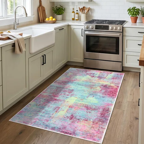 Miniatura 1134 de IOHOUZE Alfombra abstracta lavable de 3 x 12 pies para pasillos, antideslizante para cocina, camino de entrada de lana sintética para interiores