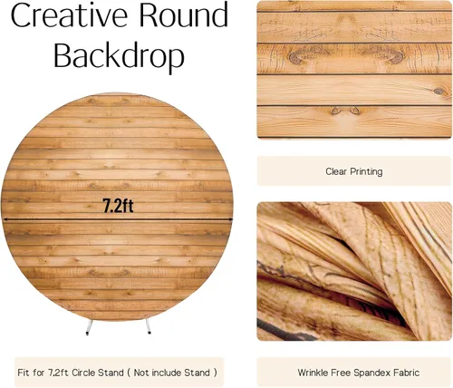 Miniatura 2 de Cubierta de fondo de arco redondo de 7.2 pies con textura de grano de madera para soporte circular de 7/7.2 pies, cubierta de fondo de arco circular