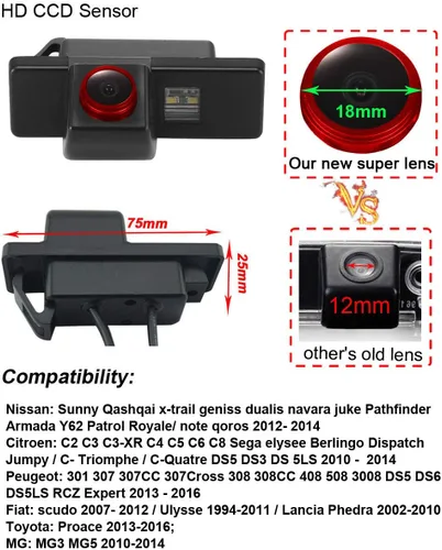 Miniatura 2 de 1280x720 píxeles coche cámara de respaldo reversa para Nissan Qashqa X-Trail Geniss Navara Sunny Citroen C2 C3 C3-XR C4 C5 C6 C8 Peugeot 301 307
