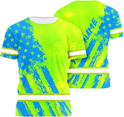 Camisa de alta visibilidad con bandera de Estados Unidos de color para hombres y mujeres, con nombre personalizado, camisa de seguridad reflectante,