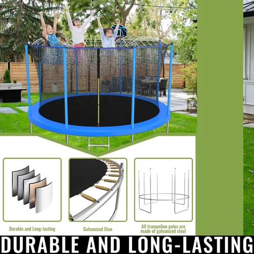 Miniatura 3 de ACWARM HOME Trampolín para exteriores de 10/12/14 pies para niños y adultos, trampolín con aro de baloncesto y rociador, antioxidante, aprobado por