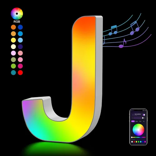 Miniatura 22 de OJQ Letras LED Iluminadas con Música Sincronizada de Letras del Alfabeto Coloridas - Luz de Dormitorio con Cambio de Color - Regalos de Cumpleaños