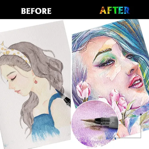 Miniatura 6 de Emooqi Juego de pinturas de acuarela, pintura sólida de acuarela con purpurina metálica, incluye 12 colores metálicos con purpurina, 2 pinceles
