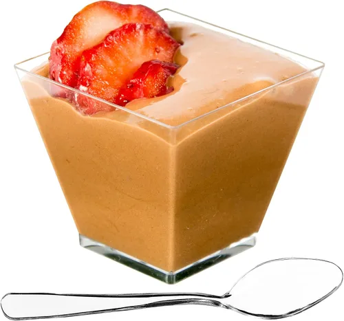 Miniatura 10 de DLux 100 x 2oz Tazas Cuadradas Mini de Postre con Cucharas y Tapas, Taza de Plástico Transparente para Aperitivos Parfait - Pequeño Cuenco