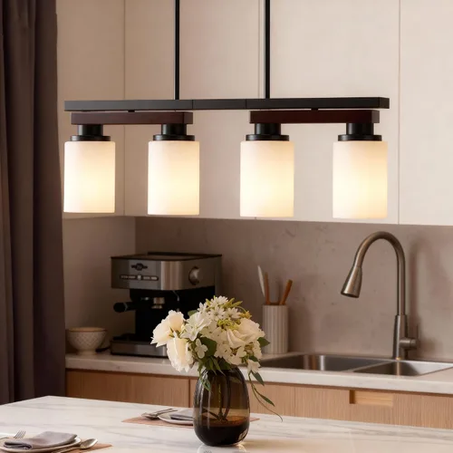 Miniatura 20 de 4 lámparas de isla de cocina y accesorios de iluminación de comedor de granja sobre mesa, colgante rústico ajustable para techo - Diseño giratorio
