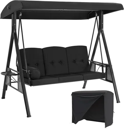 Miniatura 9 de AECOJOY - columpio de porche al aire libre con cubierta, columpios de patio de 3 asientos con toldo ajustable, columpio exterior para adultos