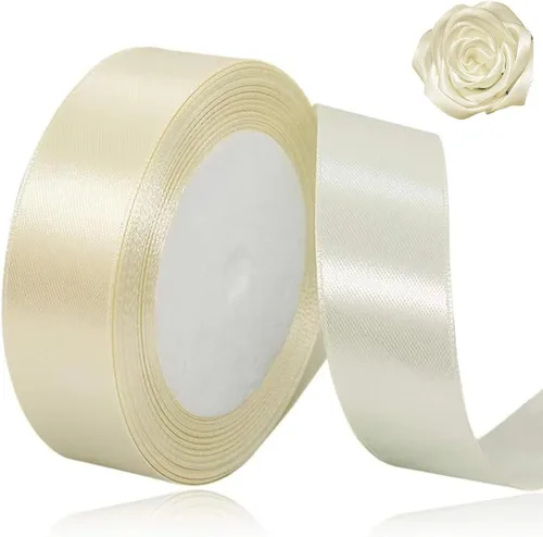 Miniatura 50 de Cinta beige de 1-1/2 pulgadas x 25 yardas, cinta de satén marfil de tela de color sólido para manualidades, coronas, fiesta de boda, Navidad, lazos