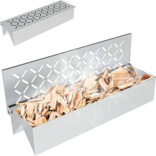 DcYourHome Caja de ahumador en forma de V para parrilla de gas de carbón y propano, caja de ahumador de virutas de madera de acero inoxidable para
