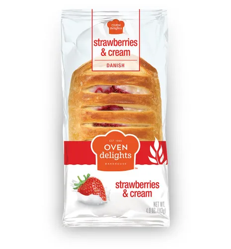 Oven Delights Fresas y Crema Danesa Panadería fresca - Pasteles de desayuno - Fruta real - Pasteles de frutas - perfectamente cocidos - sabor