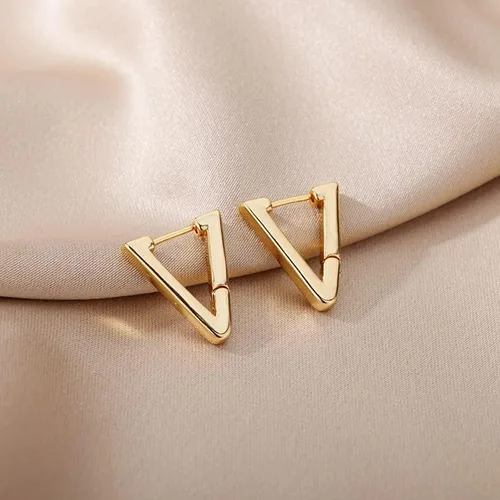 Miniatura 5 de SPRING YOW - Aretes de aro triangulares para mujer, de color plateado, geométrico, en forma de V, accesorios de joyería de moda, dorado, E2310G-3