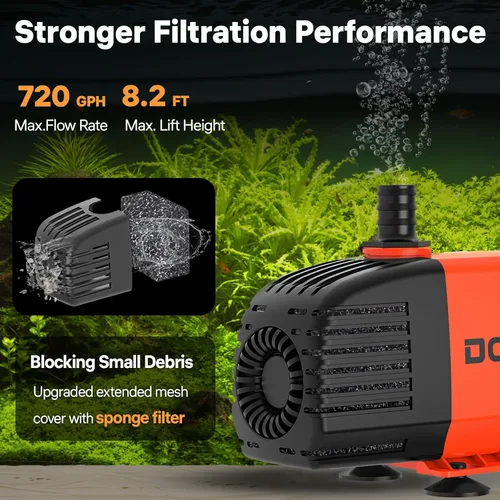 Miniatura 2 de Doko Bomba de agua sumergible, bomba de agua para acuario de 720 GPH con cubierta de malla extendida y esponja, bomba de estanque ultra silenciosa