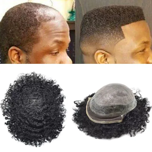 Miniatura 7 de Unidad rizada afro para hombres negros, afroamericano brasileño tupé para hombres, piezas de cabello para hombre, sistema de reemplazo de tupé