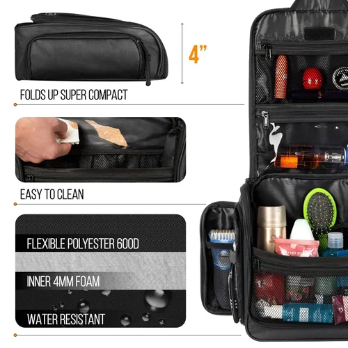 Miniatura 6 de Neceser de viaje para hombres y mujeres (10.6 x 10.6 x 3.2 pulgadas), organizador grande de artículos de tocador colgantes, bolsa de higiene L Negro