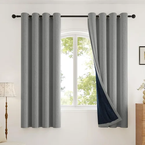 Rinwoc - Cortinas 100% opacas gruesas y suaves de 2 paneles para dormitorio, aspecto de lino texturizado, bloqueo total de luz, cortinas