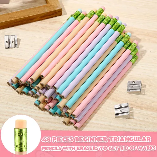 Miniatura 3 de Fainne 48 Lápices Gruesos Jumbo Grandes Gruesos y 3 Sacapuntas para Niños Principiantes Preescolares Jardín de Infantes Suministros Escolares