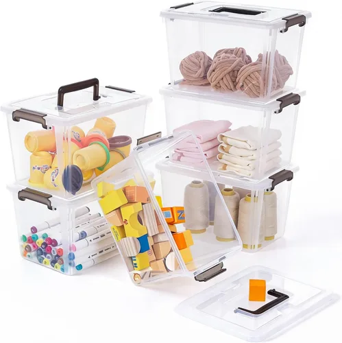 Miniatura 10 de Citylife Paquete de 4 contenedores de almacenamiento de plástico con tapas de pestillo, caja de almacenamiento transparente con asa, contenedores