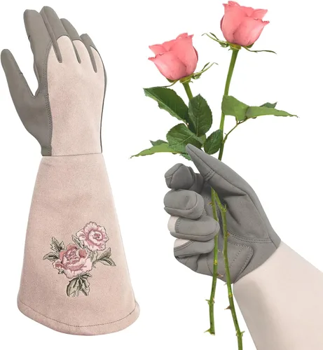 Guantes largos de jardinería para mujer, guantes de poda de rosas duraderos, resistentes a las espinas, para desmalezar, plantar y excavar (1 par)