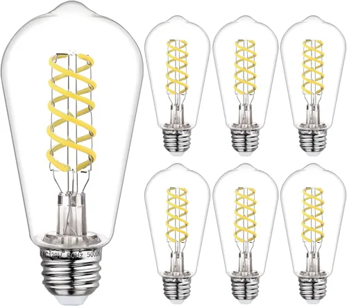 Miniatura 12 de ST19/ST58 Bombilla LED Edison vintage, 4.5 W, blanco cálido 2500 K, bombilla de filamento LED espiral flexible de vidrio ámbar, 450 lm, regulable