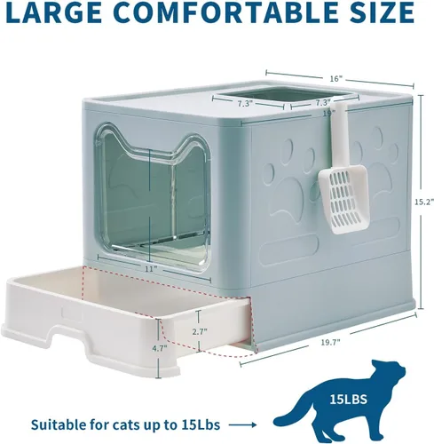 Miniatura 4 de Medario - Caja de arena para gatos con alfombrilla de arena y cuchara, plegable grande con tapa, de entrada frontal para gatos con salida superior