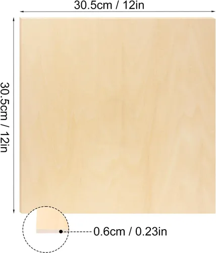 Miniatura 2 de 18 tableros cuadrados de tilo de 12 pulgadas, grosor de 1/4 de pulgada, hojas de tilo, hojas de madera contrachapada para láser, corte CNC, quema
