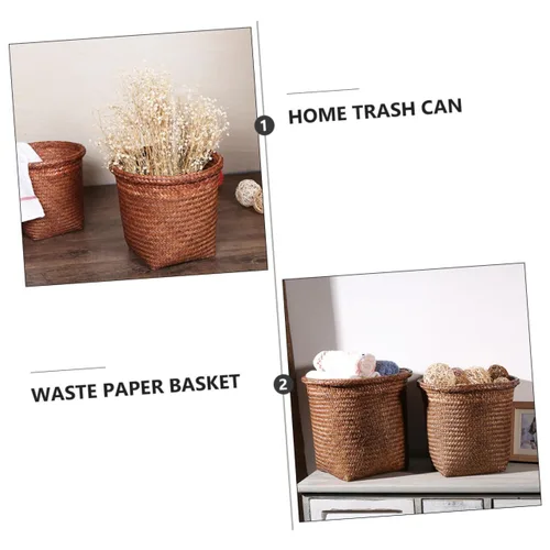 Miniatura 9 de FOMIYES Papelera tejida con pajilla, de mimbre, para el hogar, oficina, dormitorio, 9.4 pulgadas