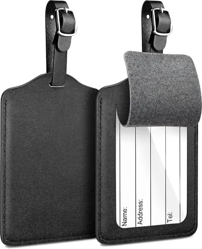 Vakoo - Etiquetas de equipaje de cuero paquete de 2 etiquetas de equipaje para maletas color negro