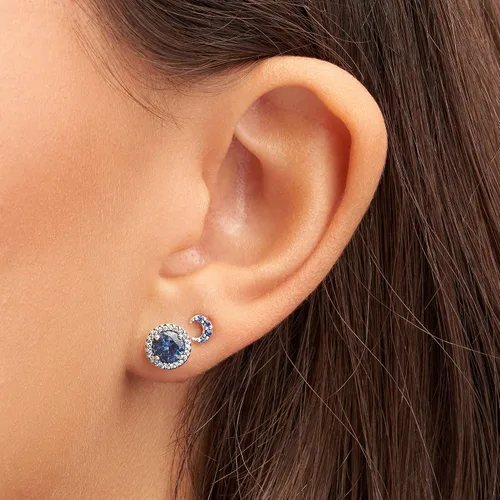 Miniatura 4 de Pandora ME Jewelry - Aretes de plata de ley con forma de luna creciente y cristal azul real, Metal Cristal