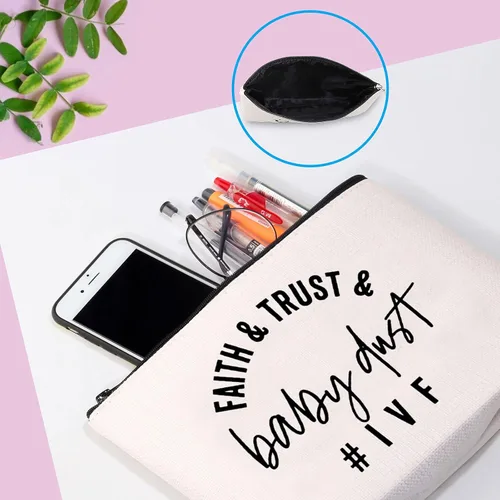 Miniatura 5 de Bolsa de maquillaje IVF Warrior Faith Trust y Baby Dust IVF IUI Transfer Day Regalo inspirador de infertilidad, Bolsa de polvo para bebés Faith Trust