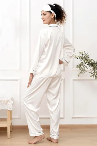 Miniatura 2 de Conjunto de pijama para mujer, pijama de satén de seda, pijama largo de 2 piezas, con botones, conjunto de pijama para descansar