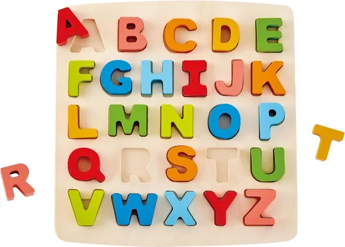 Hape Rompecabezas de aprendizaje de bloques del alfabeto, letras ABC de madera, tablero de juguete educativo colorido para niños pequeños y niños,