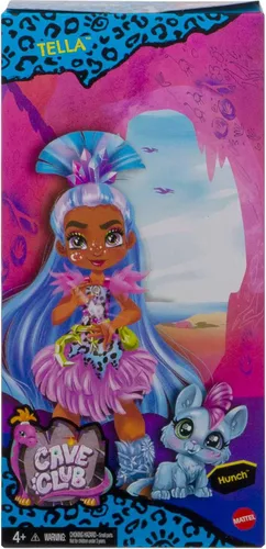 Miniatura 6 de Mattel Cave Club Tella Doll (10 pulgadas, pelo azul) Muñeca prehistórica poseible de moda con mascota dinosaurio y accesorios, regalo para niños