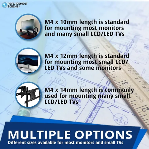 Miniatura 5 de ReplacementScrews Tornillos de montaje en pared para TV/monitor compatibles con VESA M4 de 0.394 in para soportes de 2.953 x 2.953 in y 3.937 x