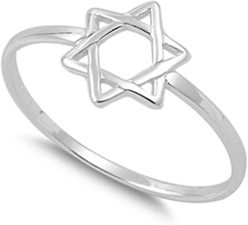 Miniatura 2 de Anillo único religioso de la estrella de David de plata de ley 925 tamaños 2-13, Metal, Sin piedras preciosas