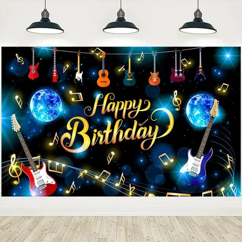 Fondo de notas musicales para guitarra, feliz cumpleaños, con temática de karaoke, fondo de fotografía de cumpleaños Rock and Roll, decoración de