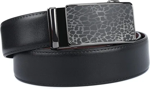 iCuviy Cinturones de vestir de cuero genuino con trinquete deslizante para hombres, adecuados para el trabajo, negocios, cinturón de hebilla