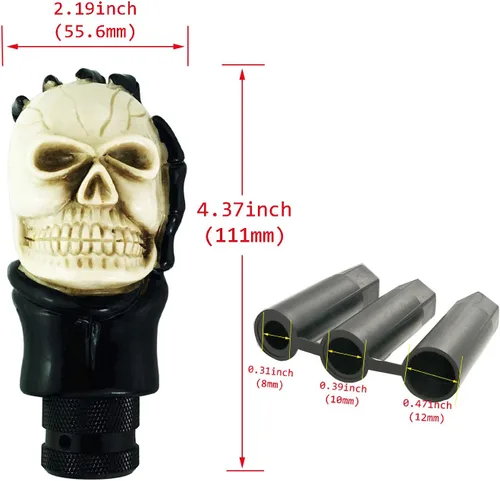 Miniatura 2 de Abfer Pomo de palanca de cambios con forma de calavera, divertido pomo de palanca de cambios para automóvil, mango de palanca de cambios de Blanco